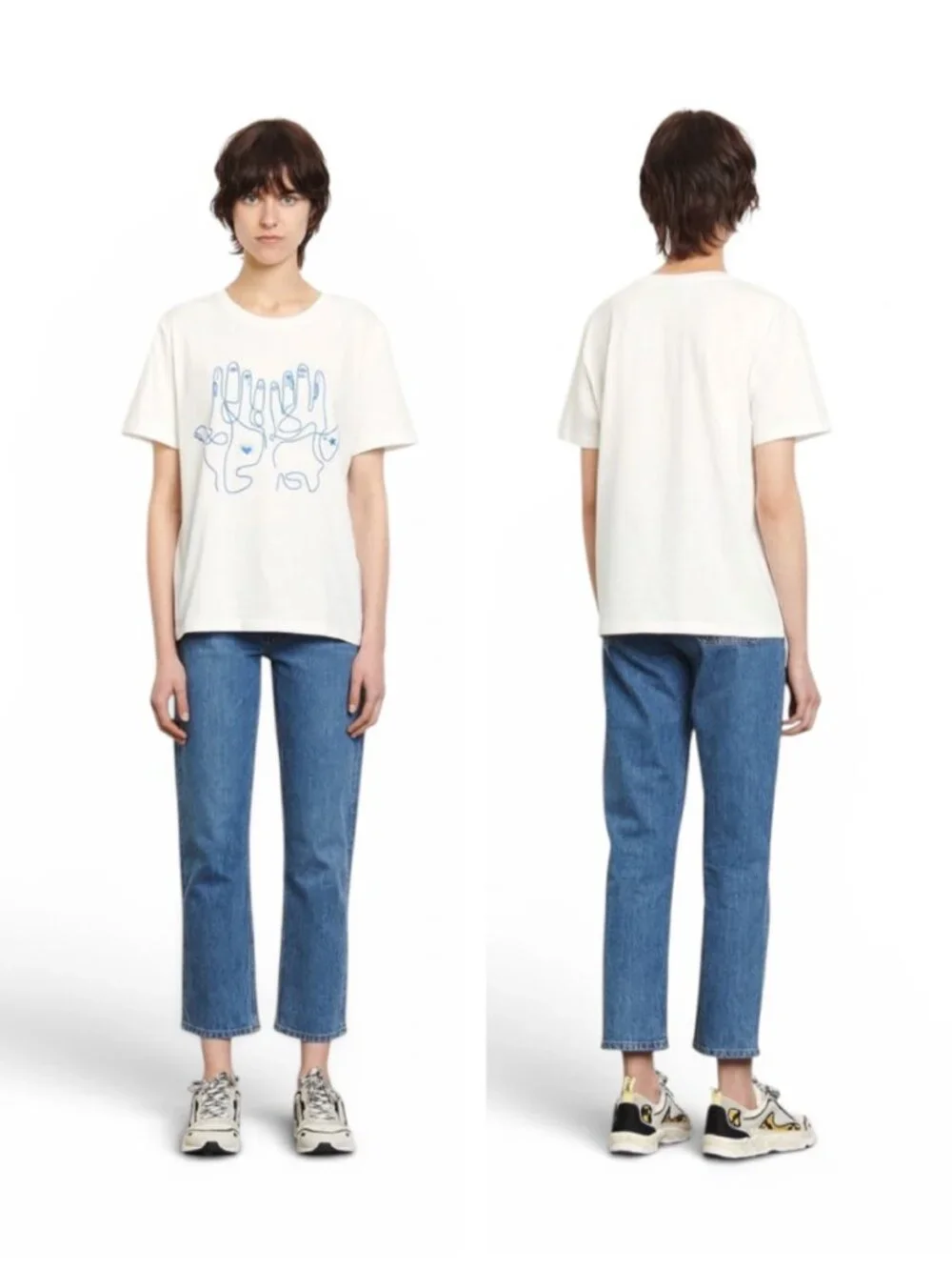 Sandro Paris White Cotton T-Shirt Evil Eye Hamzah Hand Embroidery - Sz 1 (US S) - Picture 4 of 8
